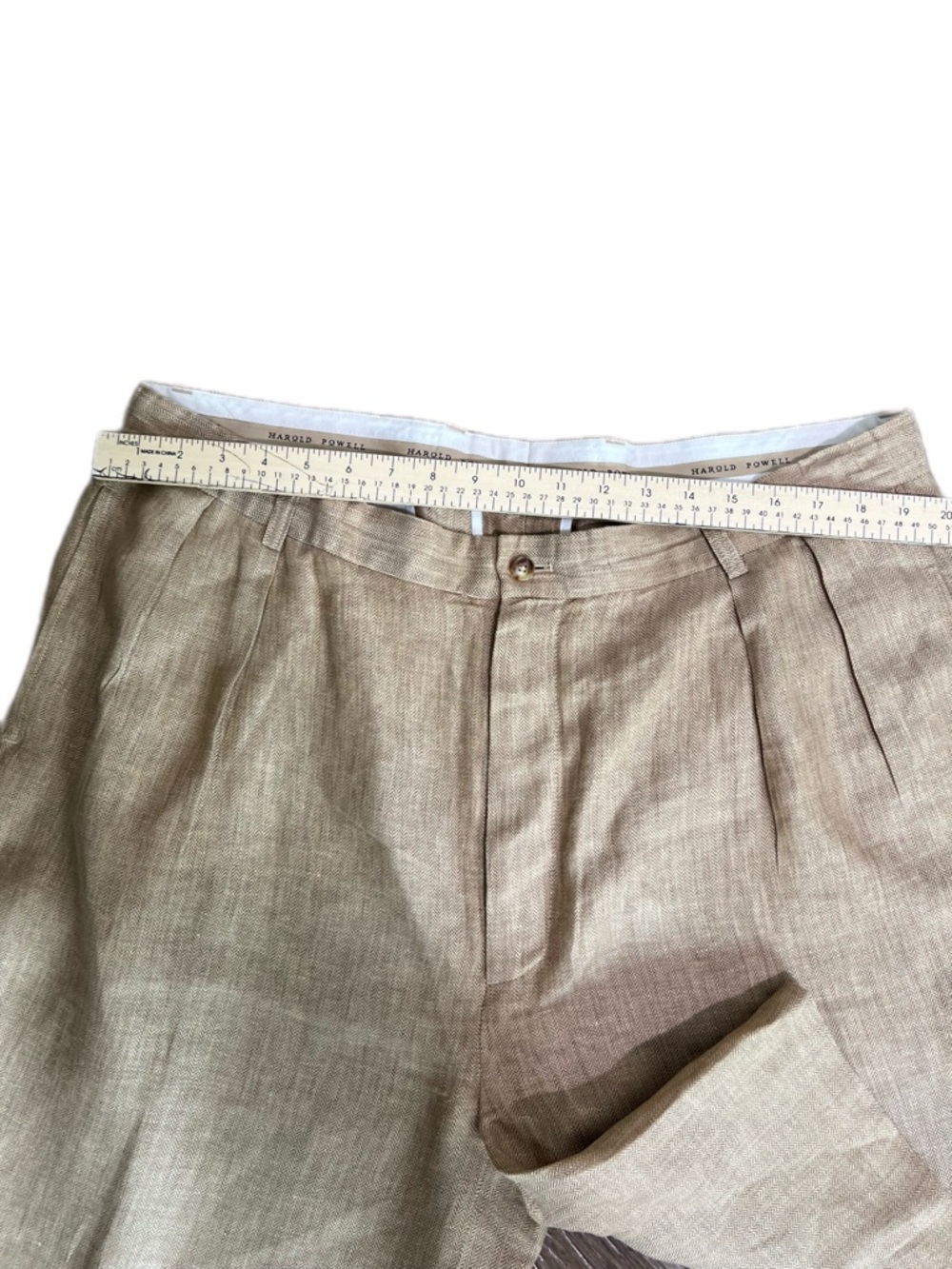 Harold Powell Linen Blend Pleated Shorts Men’s Tan Herringbone size 36 - Picture 4 of 9